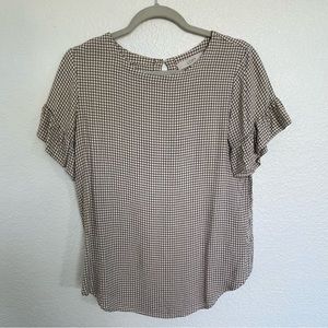 LOFT Black & Yellow Plaid Ruffle Sleeve Blouse - Size S